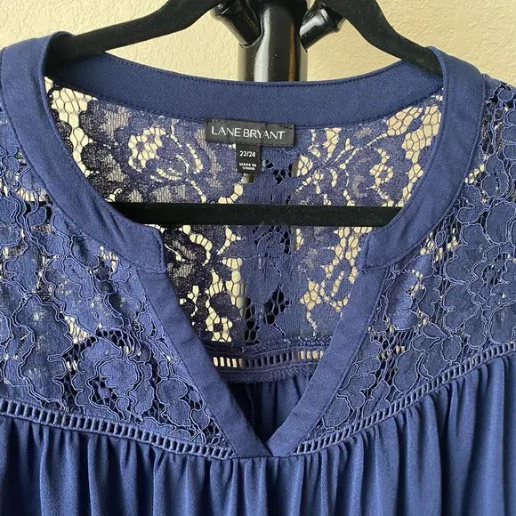 Lane Bryant, Size 22/24, Long Sleeve, Navy, Lace Top - Picture 2 of 10